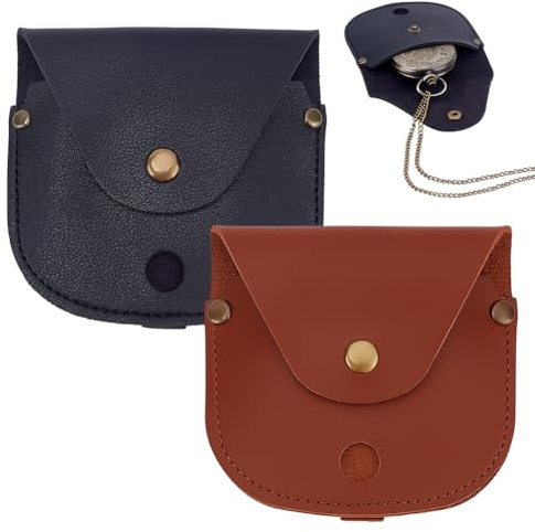 PH PandaHall 2pcs Leather Pocket Watch Pouch, Classic Watch Case 8.8x9.5cm Protective Bag Watch Holder Carry Case Compass Pouch Storage with Clasp for Travel Outdoor, Men Gift, Brown and Black