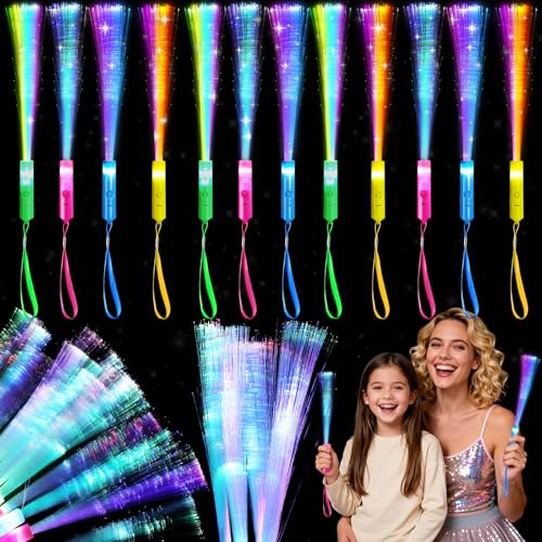 Mikulala 12Pieces Light up Wands Glow Sticks Party Supplies Colorful Fiber Optic Wand with 3 Light Modes for Wedding Bridal Birthday Shower Glow in The Dark Party Favors