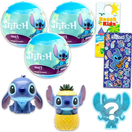 Disney Stitch Blind Ball Bomboniere per feste, confezione con 3 mini figure Mash'Ems Blind Ball giocattoli misteriosi più adesivi, altro ancora | Figurine Stitch per bambini, ragazzi, ragazze