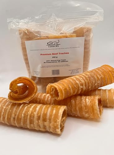 250 gms Buffalo Beef Trachea (7-8 pieces each) Resealable Bag Grain Free Dried Dog Treats Snacks Chews Premium Quality 100% Natural Healthy Dental Sticks, High Protein, Improves Joint Support, Low Fat