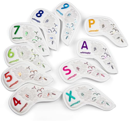 AMSLSIU 10 Unidades/Juego de Palos de Golf, Cubierta Cabeza PU, patrón Moda, Cubierta Cabeza portátil, Cubiertas Protectoras Golf para Principiantes Profesionales