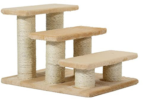 PawHut Tiertreppe Katzentreppe Hundetreppe 3 Stufen Treppe für Katze und Hunde Plüsch Creme 45 x 35 x 34 cm