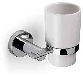 Croydex Metra Chrome Toothbrush Holder Flexi-Fix Bathroom Accessories | Glass Tumbler | Wall Mounted | No Drill Required | Your Choice to Screw or Glue with Flexi-Fix Brackets | Modern Design