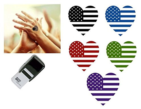 Stars & Stripes Heart Flag Hand Stamp - Suitable for Festivals, Parties, Clubs, Special Events, Bars etc. (Blue)