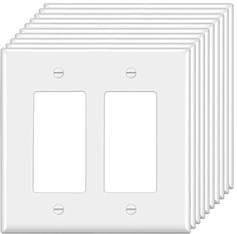 [10 Pack] BESTTEN Decorator Wall Plate, 2 Gang Standard Size Outlet Cover for GFCI and USB Receptacles, H4.53” x W4.57”, Unbreakable Polycarbonate Material, UL Listed, White