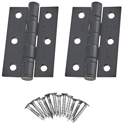 EAI Door Hinges 3 Inch / 76mm Black Ball Bearing 1 Pair Pack [2 Hinges & Screws]