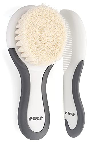 Reer BabyCare Haarpflege-Set 2tlg, Ziegenhaarbürste und Schorfkamm, weiß, 81070