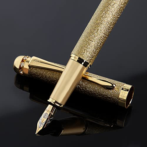 BOCIYER fountain pen-Multiple color styles with rhinestone,diamond inlay and frosted finish,Cute pens,Luxury pen,Office pens,Best pen set,Includes 10 Ink Cartridges and Ink Refill Converter(Gold)