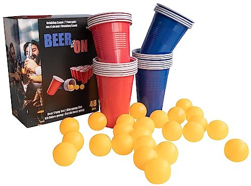 Amscan - Trinkspiel Bierpong, 24 Becher, 24 Bälle, Saufspiele, Partyspiel