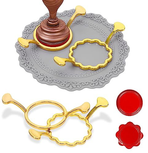 Cobee Siegelwachs Stempel Set für 2,5 cm Siegel, 2 Stück Runde/Blumenförmige Formen Mit Silikon Matte für Geschenkverpackung (Rund, Mehrblumig)