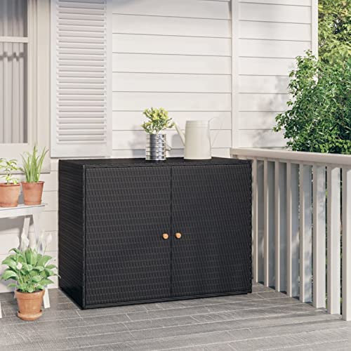 LAPOOH Gartenschrank, Pflanztisch, Grilltisch, Außen Schrank, Outdoor Schrank, Balkonschrank, Vorratsschrank, Terrassenschrank, Schwarz 100x55,5x80 cm Poly Rattan