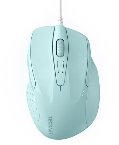 TECKNET PRO Mouse con Filo, 6400DPI Mouse Ottico con USB Cablato, 6 Pulsanti, Cavo USB 1.5M, Mouse per Computer o Laptop-Grigio