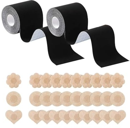 Soutien Gorge Adhesif à Bande de Seins Poitrine Invisible Auto-adhesive Boob Tape Soutien-Gorge sans Bretelles Push Up De avec 30 PCS Cache-TéTons Bricolage Breast Tape Lift Tape pour Bonnet A-E