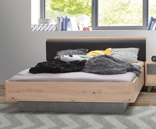 Forte Raven Jugendbett 140 150, Liegefläche: 140 cm x 200 cm, Jugendzimmer, Kinderzimmer, Holzwerkstoff, Artisan Eiche Holzdekor/Betonoptik Dunkelgrau, 146,2 cm breit x 87,7 cm hoch x 209,6 cm tief