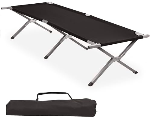 CampFeuer camp bed with carry bag | black | aluminium camping lounger | folding lounger | stable field lounger | lounger for garden, patio or balcony | easy setup sun bed travel | camping bed