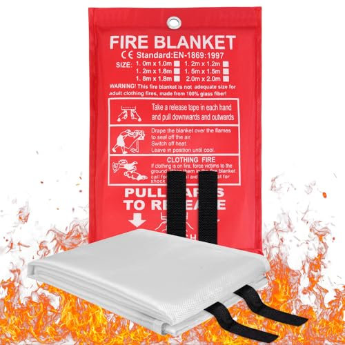 Flintronic 1.5m x 1.5m Löschdecke Küche Feuerlöschdecke, löschdecke für küche, Glasfaser Brandschutzdecke DIN EN 1869:2019, Retardant Decken für Fettbrände Auto Schule Kamin Büro Schweißen