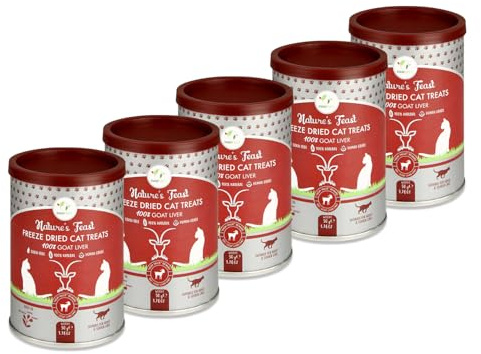 Pawfect Nature's Feast Freeze Dried Cat Treats | 100% Natural Goat liver Treat | Single Ingredient | Grain Free | Food Topper for Cats - Pack of 5 (250g/8.81oz)