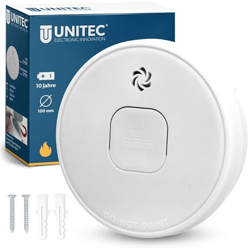 Unitec Rauchwarnmelder VDs 10 Jahre Rauchmelder Zertifiziert nach DIN EN 14604, VDs 3131, 10 Jahre Batterielaufzeit, akustische und optische Anzeige, manuelle Prüffunktion, Alarm 85 dB, weiß