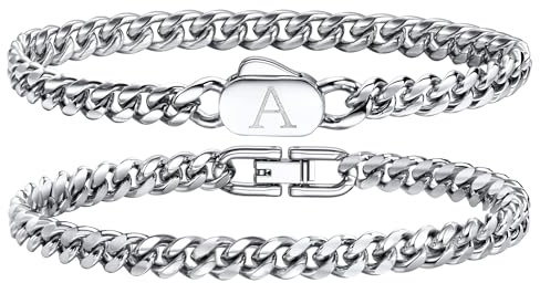 YADOCA Herrarmband 26 alfabet initial bokstav A-Z armband herr rostfritt stål personliga smycken för män presenter till pappa pojkvän make son pojkar, 19-21 cm