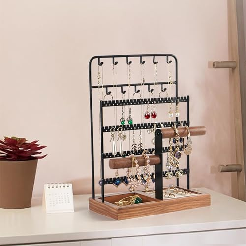 LadjproR Mehrschichtige Schmuckhalter Schmuckhalter Schmuck-Organisator SchmuckstäNder, Schmuckhalter, Schmuck Organizers mit Ringbasis, schmuckständer Holz für Halsketten, Ringe, Armbänder (HS-3C)