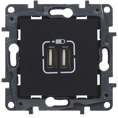 LEGRAND Cargador doble USB tipo A componible para instalación empotrada, Gama Niloé Step, Color Antracita, 398264