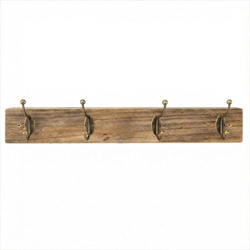Perchero de Pared de Madera Rústica con 4 Ganchos Dobles Metálicos 70x8.5cm