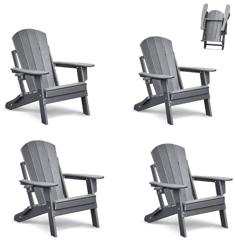 ART TO REAL ATR Klappbar Adirondack Stuhl Kunststoff Set of 4,Adirondack Chair mit Getränkehalter,Wetterfester Gartenstuhl Outdoor Sessel, Relaxsessel Plastik Garten Terrasse
