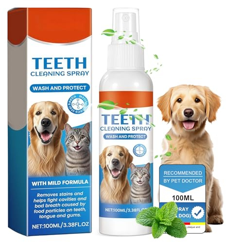 Spray Dentaire pour chiens et chats 100 ml, Avec extrait de menthe, aide à rafraîchir l’haleine et à soutenir l’hygiène quotidienne, Anti Tartre et Mauvise Haleine, sans brossage