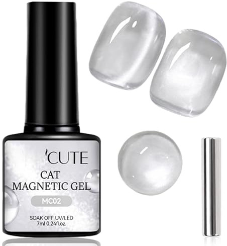UV Nagellack Gel Cat Eye - Magnetisch Nail Polish Weiß Glitzer, Holographisch uv gel Shimmer für UV/LED lampe, mit Magnetic Stick - Langanhaltender Shining 3D Katzenauge Effekt für Maniküre Art, 7ML