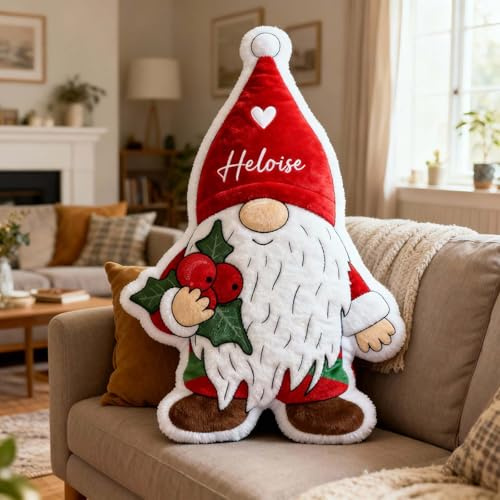 Drawelry Cuscino 3D Personalizzato con Nome, Dimensioni a Scelta, Regalo per Ogni Occasione, Decorazione per la casa (Cuscino personalizzato di gnomo natalizio)