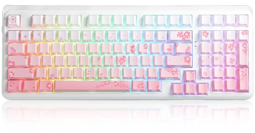 DAREU EK98PRO Sakura Rosa Tastiera meccanica gaming, tripla modalità BT/2,4GHz/USB-C, interruttori lineari pre-lubrificati, personalizzabile con sostituzione a caldo per Win/Mac