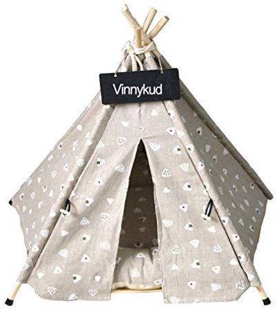 Vinnykud Hundezelt Abnehmbar und Waschbar Tipi Zelt für Hunde und Katzen Katzenzelt Baumwolle Leinwand Haustierzelte Häuser mit Kissen