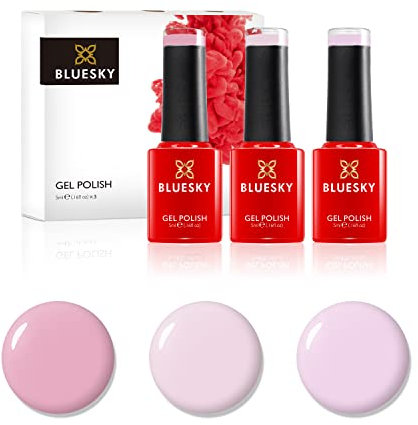 Bluesky Gel Nail Polish Set, Naked Pinks, Creamy Pink A106, Strawberry A104, Naked Symphony Nd08, 3 x 5 ml, Nude (Requires Curing Under UV or LED Lamp)