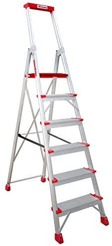 Faraone - Escalera de Aluminio EN947-7 peldaños - Escalera de Tijera Profesional - 235x53x15 cm - con Bandeja Portaobjetos y Barandilla - Peso soportado de hasta 150 kg