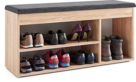 KOMTO Schuhschrank mit Sitzbank Flur - Schuhregal Bank mit Stauraum Schuhbank mit Sitzfläche | Garderobenbank Sonoma Eiche Sofia 100 x 48 x 32 cm