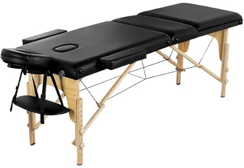 Yaheetech Camilla Masaje Plegable 3 Zonas Profesional Portátil Carga 250kg 213×82cm Altura Ajustable de Madera Haya para Belleza Tatuaje SPA con Bolsa de Transporte