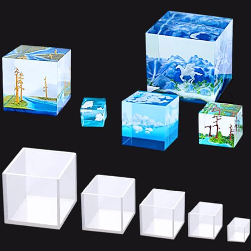 HyzaPhix 5pcs Moule en Silicone Carré, Moulle Cube pour Moulage de Résine en Silicone, Moule Bougie Cube Resin Molds pour DIY Artisanat Fabrication de Bijoux