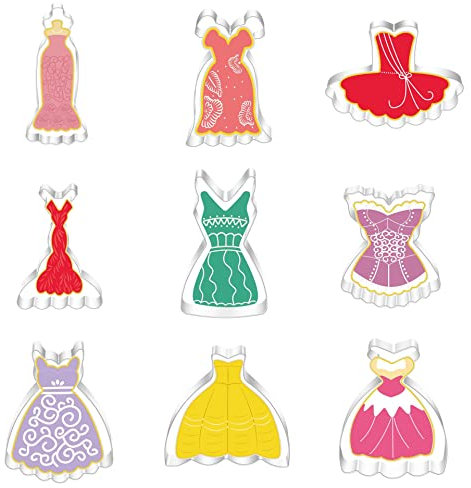 Belons Set di 9 taglierine per biscotti per abiti da sposa, sottoveste per gonne, in acciaio inossidabile, per decorazioni per torte fondenti, glassa, pasticceria, zucchero, fai da te