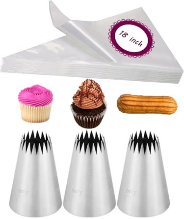 Churro Spritzbeutel und Spritztüllen-Set, 3 French Star Spritztüllen für Eclairs und 20 Einweg-Spritzbeutel, 45,7 cm