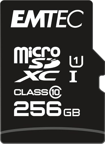 EMTEC ECMSDM256GXC10GP - Carte microSD - Classe 10 - Gamme Elite Gold - UHS-I U1 - avec Adaptateur Performance - Vitesse de Lecture jusqu'à 90MB/s -Noir/Or - 256GB