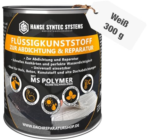 HSS Plastica liquida per impermeabilizzazione e riparazione, resistente ai raggi UV e alle intemperie, polimeri MS, senza solventi e bitume (Bianco, 300g)