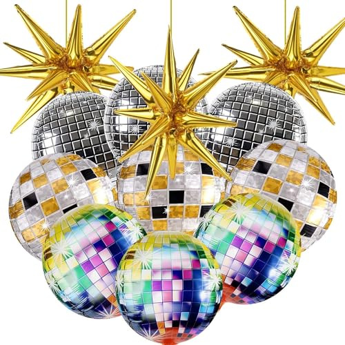 12 pcs Globo Bola Discoteca,Globos de Cumpleaños,Globos 4D de 22 Pulgadas, Decoración Para Fiestas de los 80 y 90,Globos Para Fiesta Temática de Discoteca,Cumpleaños,Decoración de Fiesta
