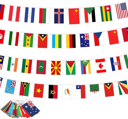 DKINY 50 Drapeaux du Monde 15M Guirlande Drapeau des Pays Décoration Suspendue pour Deco Football Sports Internationaux Extérieur Intérieur Maison Bar Rue
