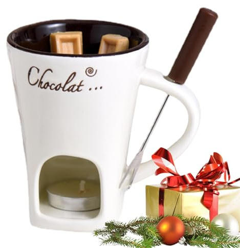 Keramiksmörvärmare, smörvärmare-set – värmebeständig keramisk smörvärmare – kreativ smältning het pot-mugg för ost, smör, söt chokladfondue-mugg med fondue-gaffel