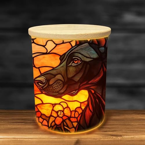Stained Glass Doberman Pinscher Dog LED Tea Light Candle Holder Memorial Gifts for Loss of Dog, Votive Candle Holder Jar Table Centerpieces for Bereavement Remembrance Sympathy Gift
