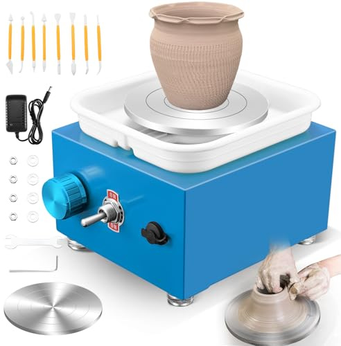 Pottery Wheel, Helangel Mini Pottery Wheel with Strong Motor 2000RPM Adjustable Speed, Potters Wheel with 10/6.5cm Plates and Sculpting Tools, Ceramic Pottery Tools Pottery Kit for Kids and Adults