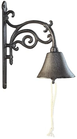 Vintage Cast Iron Dinner Bell with Wall Mount（10x8 inches） - Heavy Duty Rustproof Outdoor/Indoor Farmhouse Decor for Garden, Porch & Entryway, Loud Handbell for Classroom/Patio Signaling HC7090