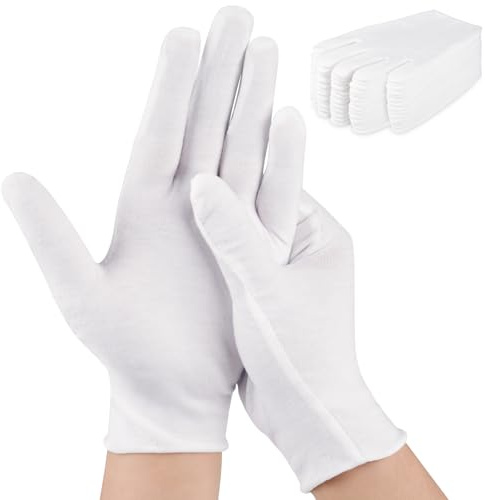 24 Pcs White Cotton Gloves for Dry Hands & Eczema, Moisturizing Sleeping Gloves for Men and Women, Stretchy Breathable Work Glove for Eczema, Jewelry Inspection, Spa