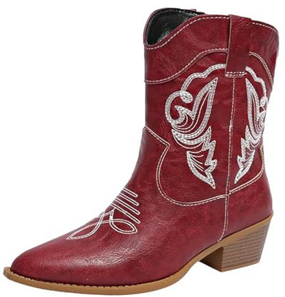 Botas de Montar A Caballo,Botas Cowboy Mujer Elegantes Comodos Estilo Vaquero Botines Mujers Media Botines Mujers Invierno de Piel Serraje de Tacon Ancho Casual o de Fiesta