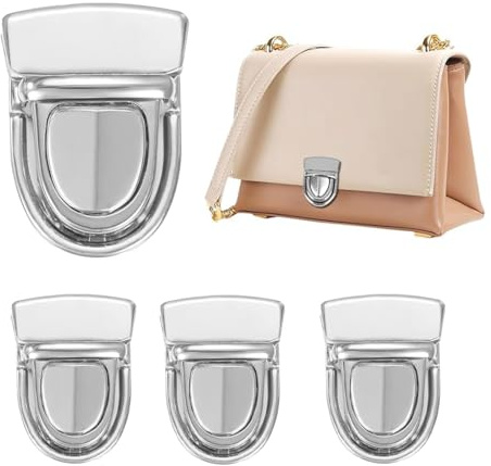 PLABBDPL Bolsos con hebilla de cartera, 4 pcs de cerraduras, Hebillas para bolsos, cerradura de bricolaje, monederos, cierres de metal, hebillas de metal para bolsos, accesorios para bolsos, Plateado